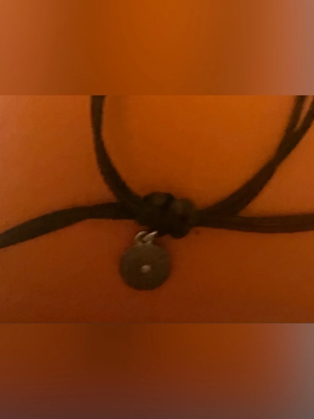 Tory Burch Black Cord Bracelet with Silver Logo Charm